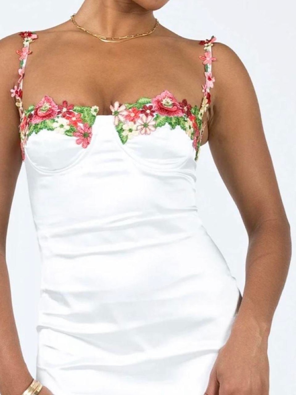Floral Embroidered White Slip Dress